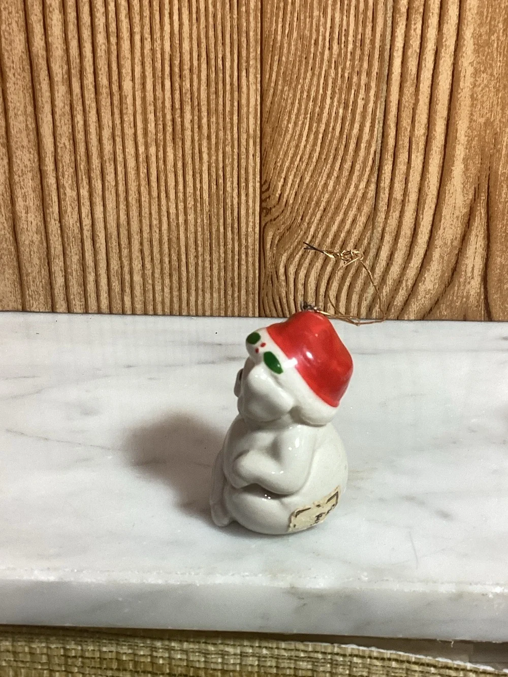Vintage Fitz & Floyd White Ceramic Pig Ornament with Red Christmas Hat